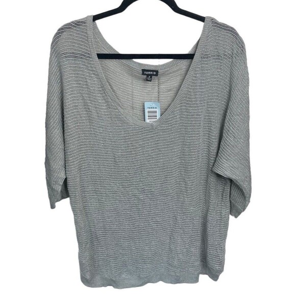 Torrid Open Knit Popover Sweater Size‎ 2X Silver Metallic V-Neck - Picture 1 of 5